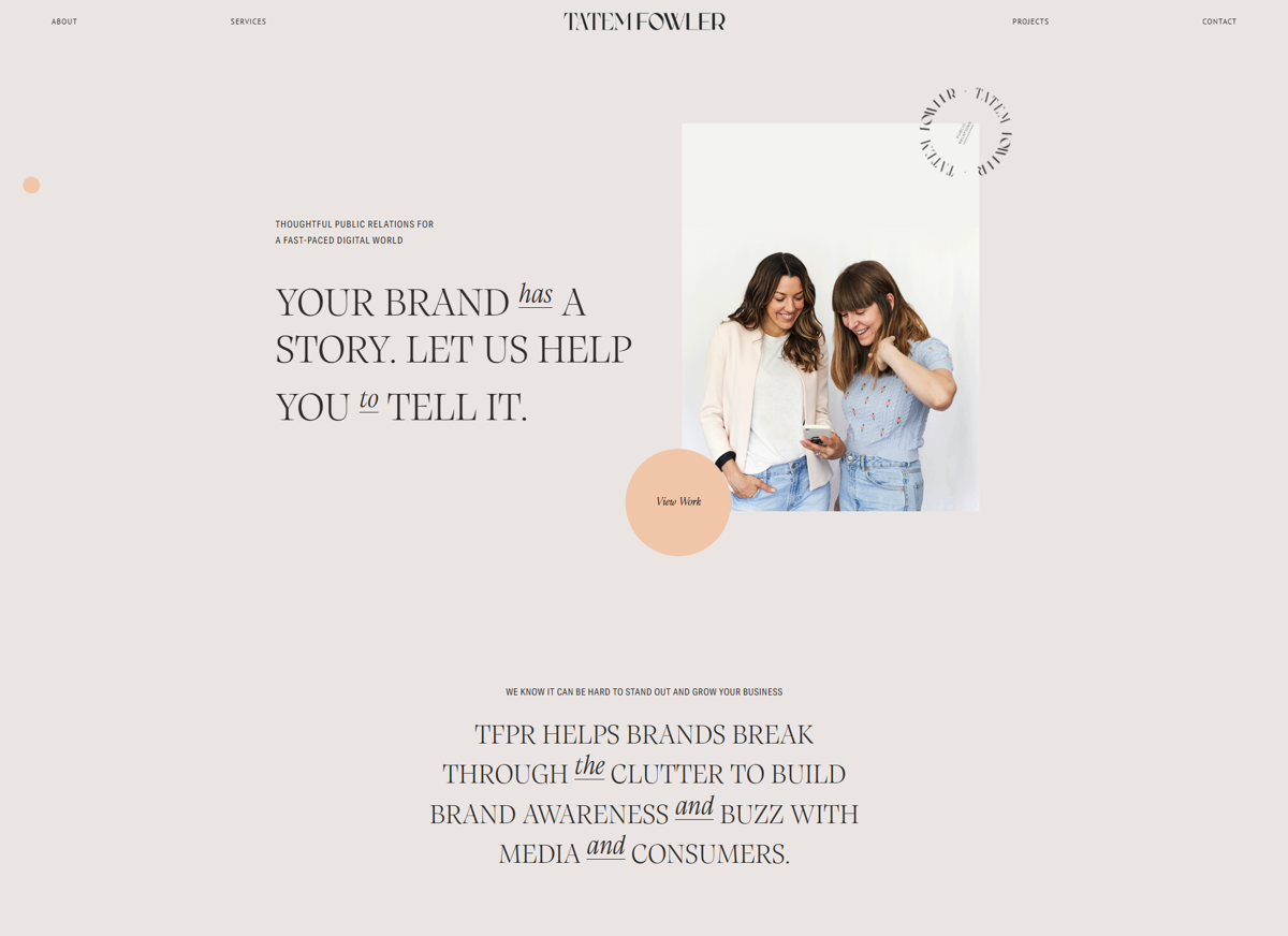 Screenshot of Tatem Fowler Public Relations, from the pr portfolios & websites collection.
