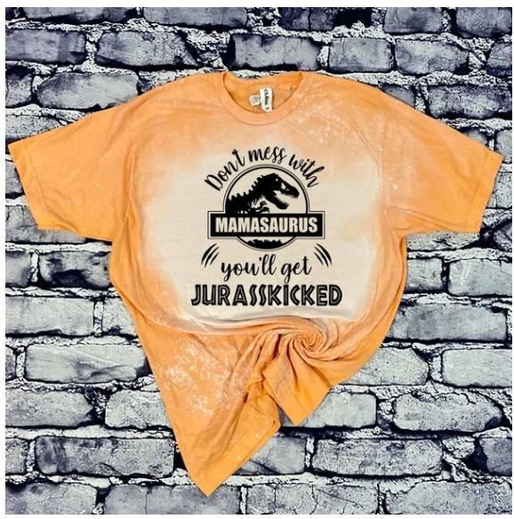 a custom bleached MAMASAURUS vibrant color design shirt with various size option is the unique gift for your mom