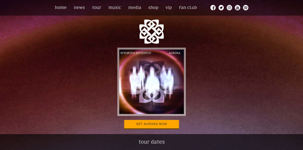 Screenshot of Breaking Benjamin, from the band websites collection.
