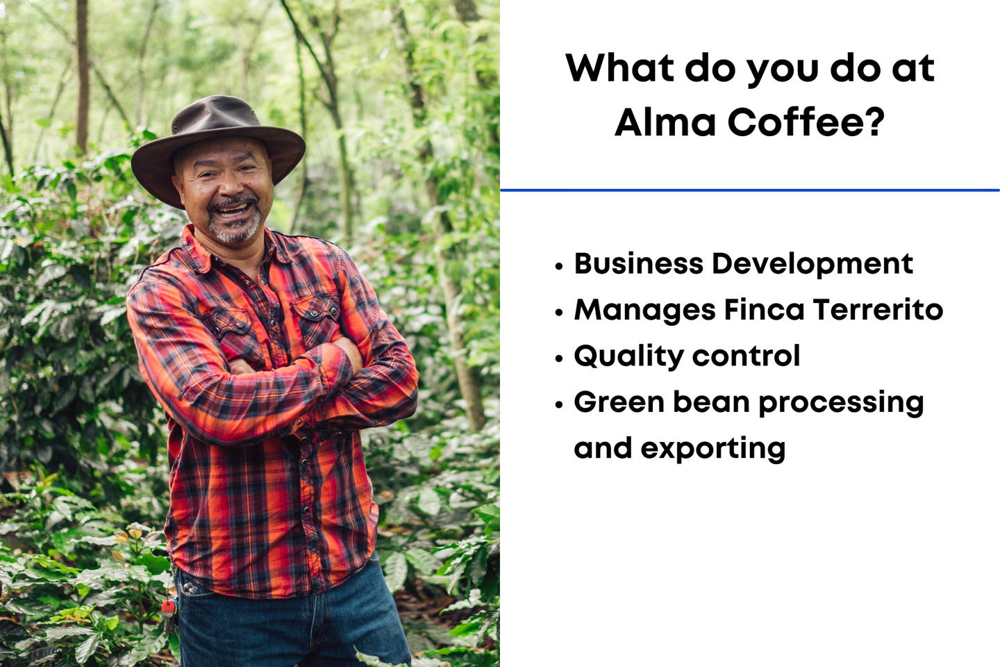 Man smiling beside Coffee Trees