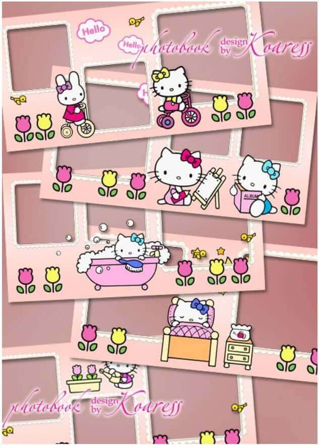 Красивая детская фотокнига для Фотошоп - Хелло Китти в PSD