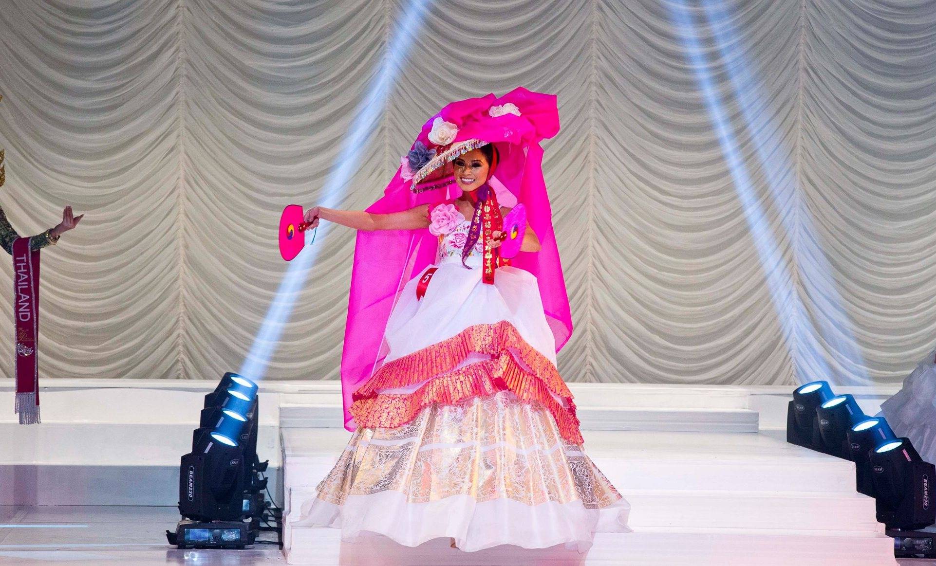 ASHLEY WILLIAMS IN A MODERN HANBOK DRESS FOR PAGEANT SHOW MISS ASIA USA.