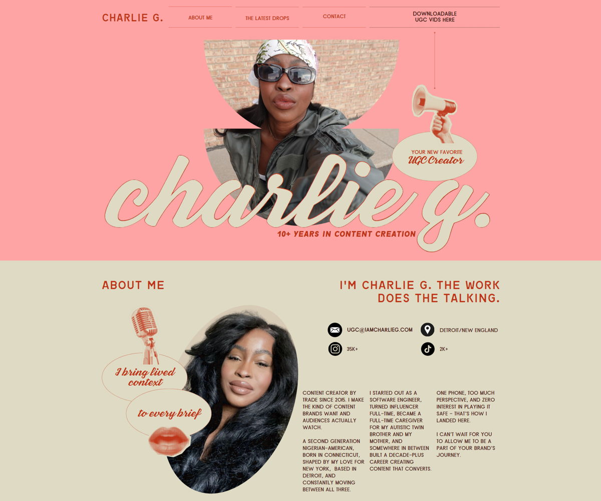 Screenshot of CHarlie G., from the ugc portfolio examples collection.