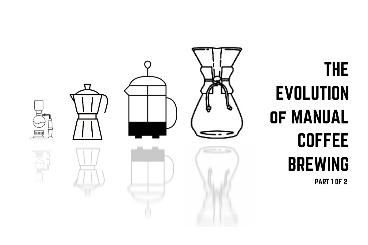 From oldest to newest, the first four major manual coffee brewing inventions.