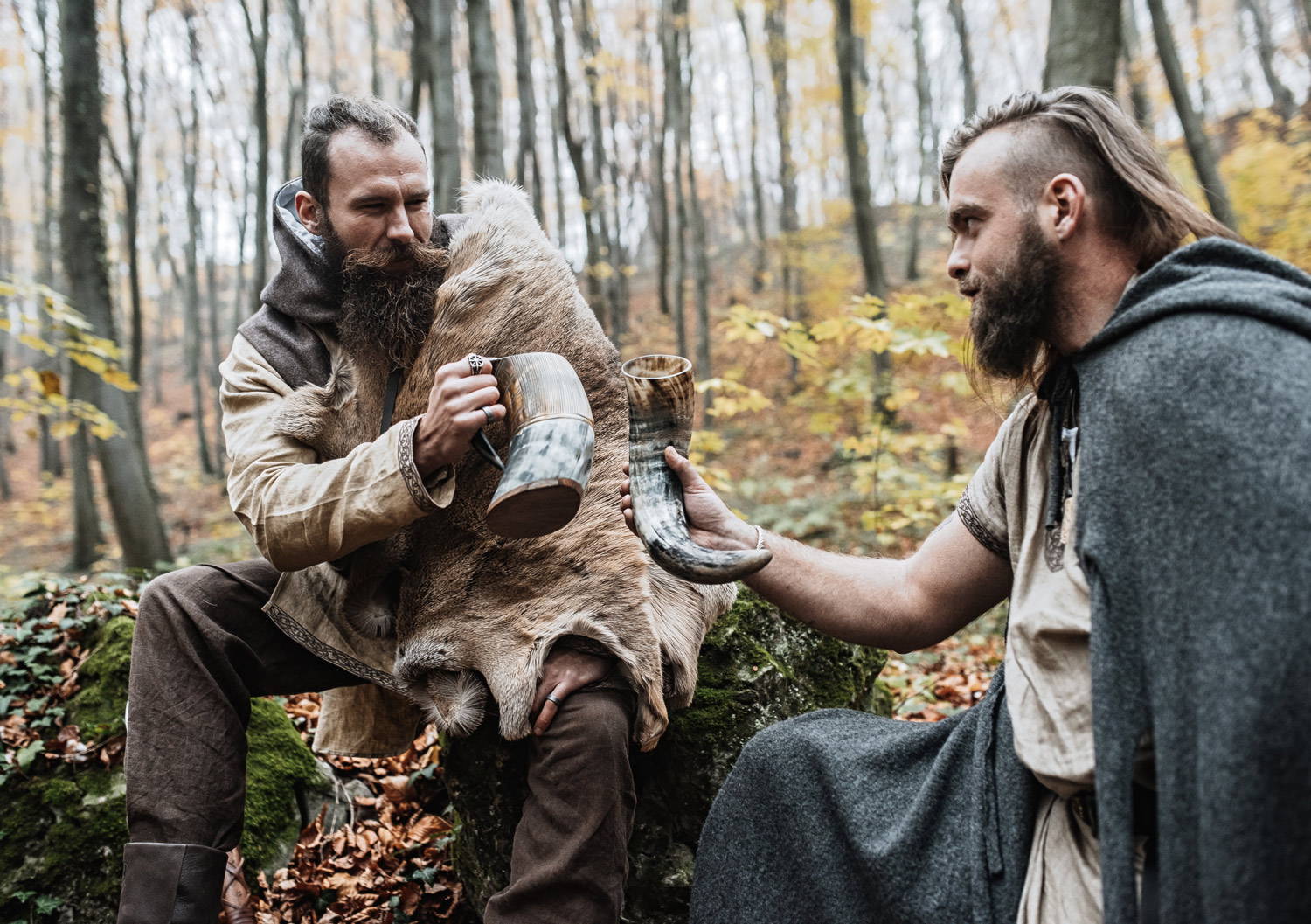 Vikings toasting with Norse Tradesman drinkware