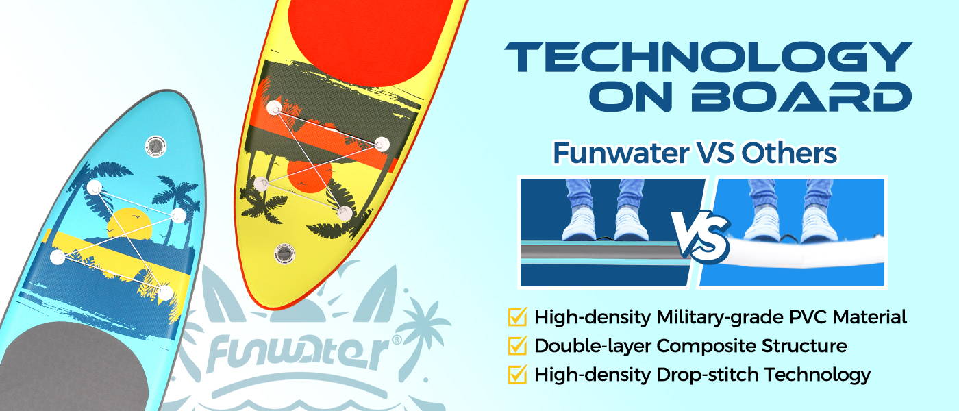 Funwater Technology on SUP board: high-density military-grade PVC material, double-layer composite structure, high-density drop-stitch technology