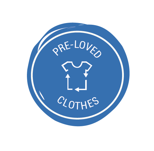 Image of a Ducky Zebra circular blue icon with the text 'pre-loved clothes'