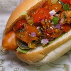 Super Sub Spicy Pomodoro W Pesto - Italian-Inspired Hotdog With Tomato Sauce And Pesto