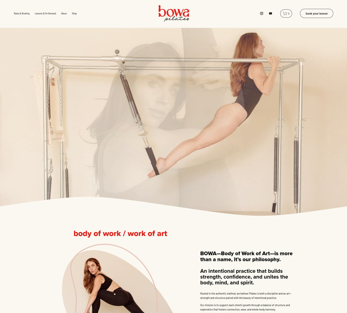 Screenshot of BOWA Pilates, from the pilates websites collection.