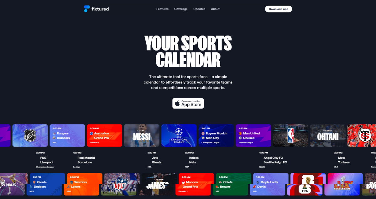 Screenshot of Fixtured , from the app websites collection.
