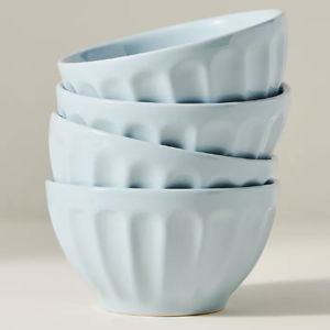 Amelie Latte Portuguese Stoneware Cereal Bowls, Set of 4 - Robin's Egg