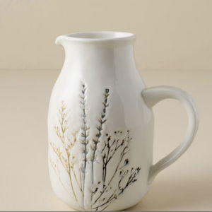 Pressed Floral Ceramic Pitcher