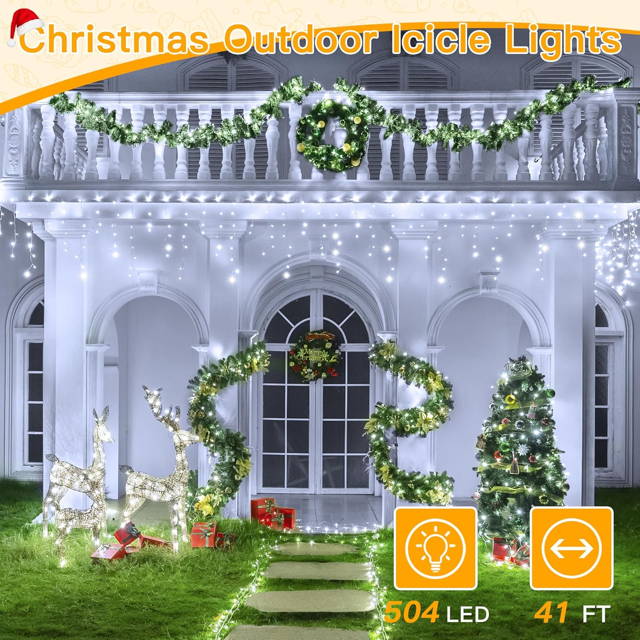 Ollny's 486 leds cool white icicle lights with 4 brightness levels