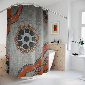 Polyester Shower Curtain with Orange & Gray Dots Design love of Art