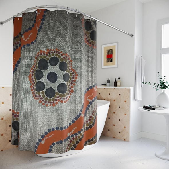 Polyester Shower Curtain with Orange & Gray Dots Design love of Art