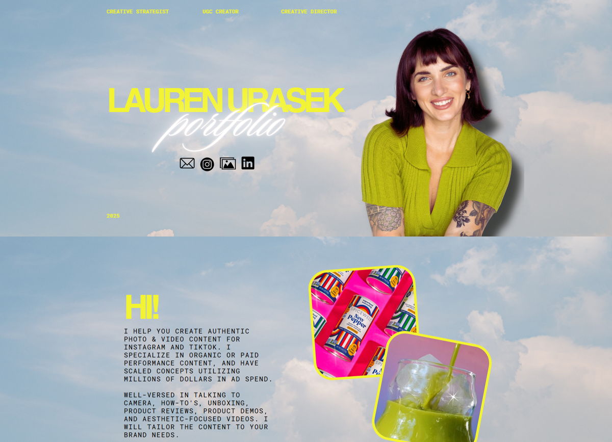 Screenshot of ugclaurenurasek , from the ugc portfolio examples collection.