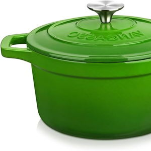 vancasso Enameled Cast Iron Dutch Oven, 2.5 QT Green Naturally Non-Stick Casserole Dish Cookware, with Stainless Steel Knob Lid Cast Iron Casserole for for Kitchen Bread Baking