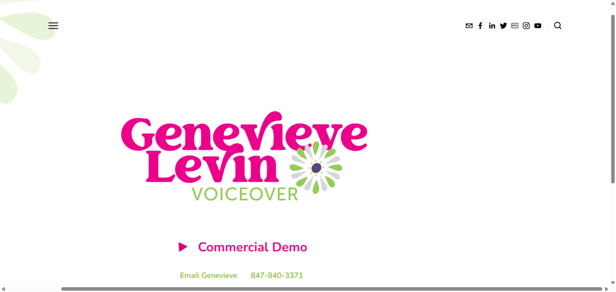 Screenshot of Genevieve Levin, from the voice actor portfolios collection.