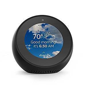 Alexa Echo Spot displaying the weather and time of day