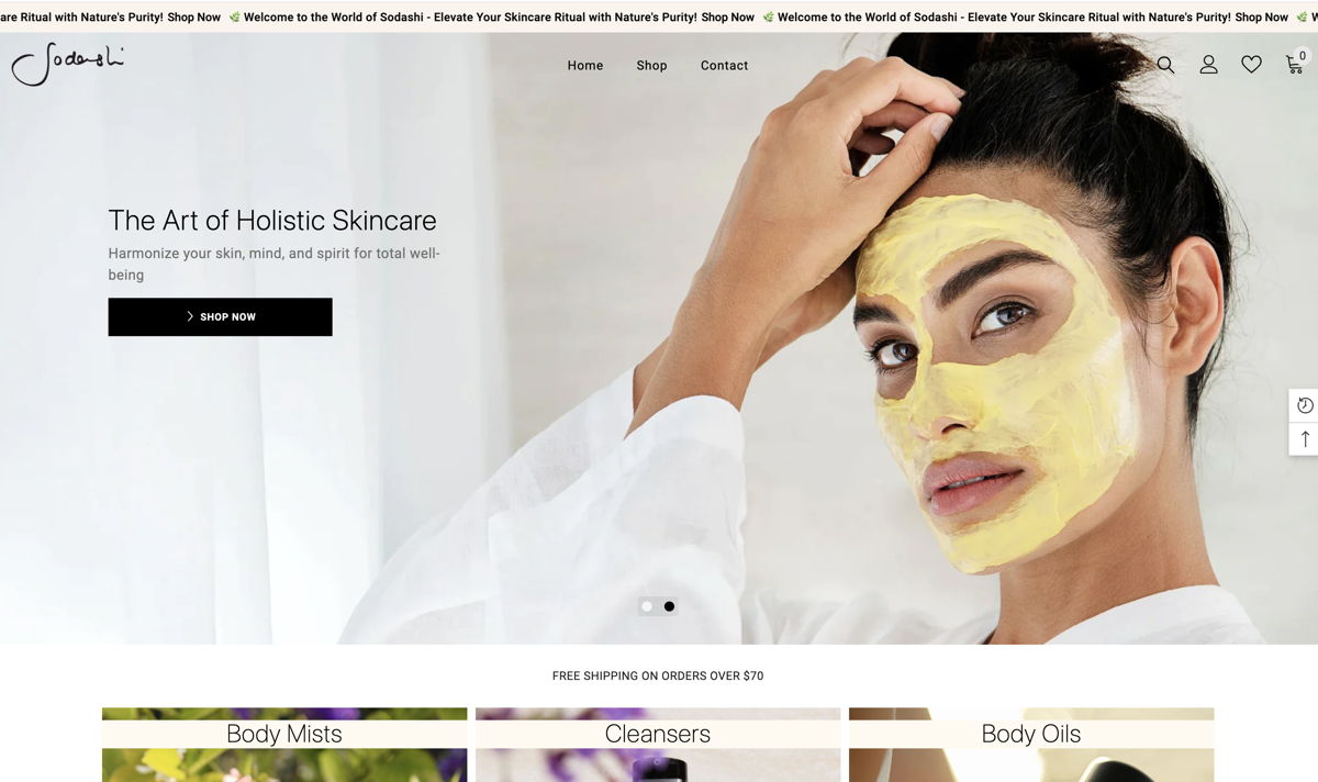 Screenshot of Sodashi, from the ecommerce websites collection.