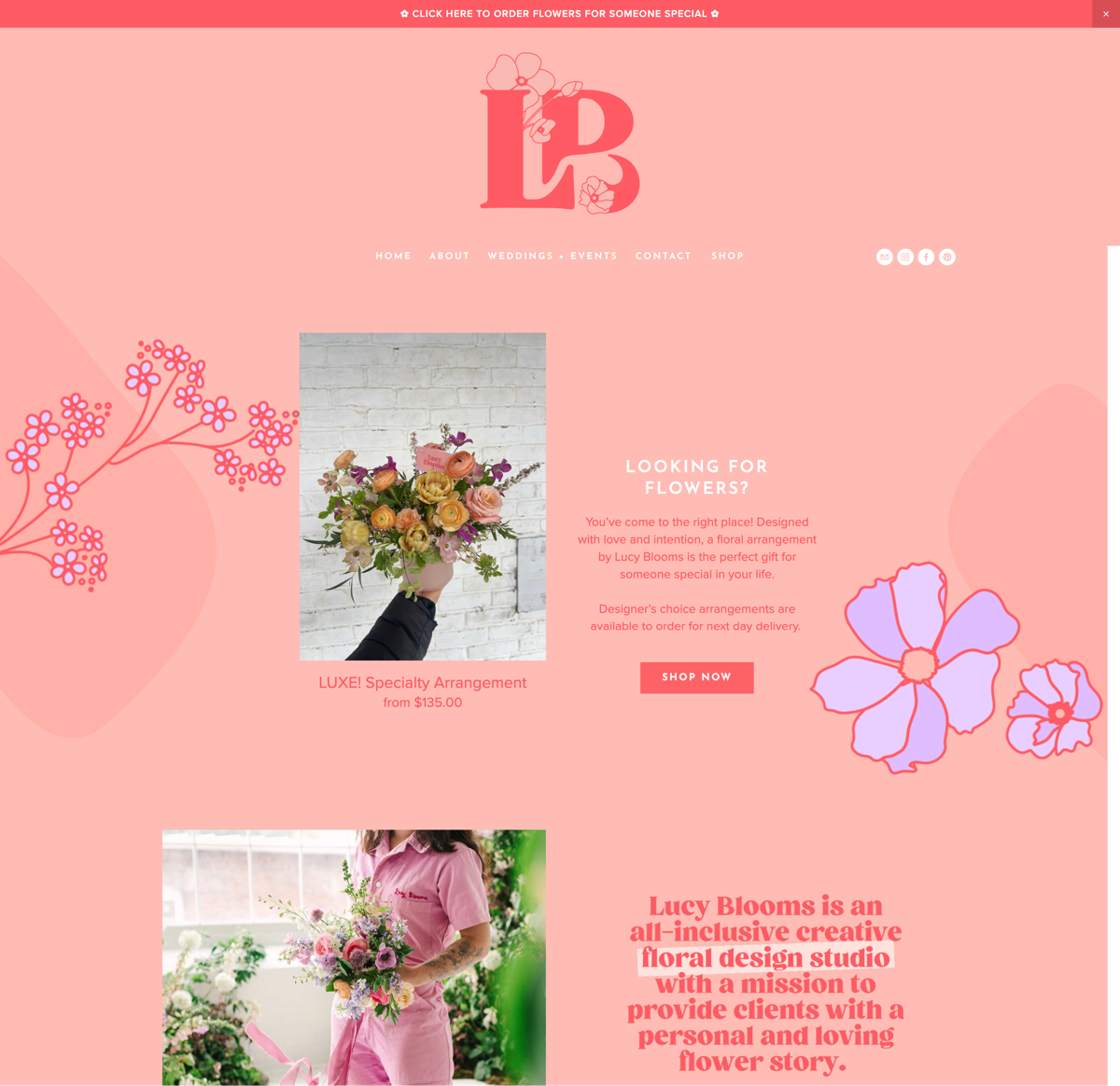Screenshot of Lucy Blooms, from the florist & flower shop websites collection.