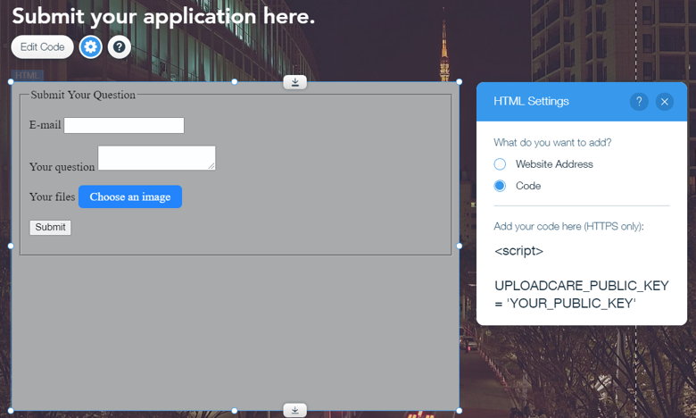 Uploadcare File Uploader in Wix preview Uploadcare File Uploader in Wix preview