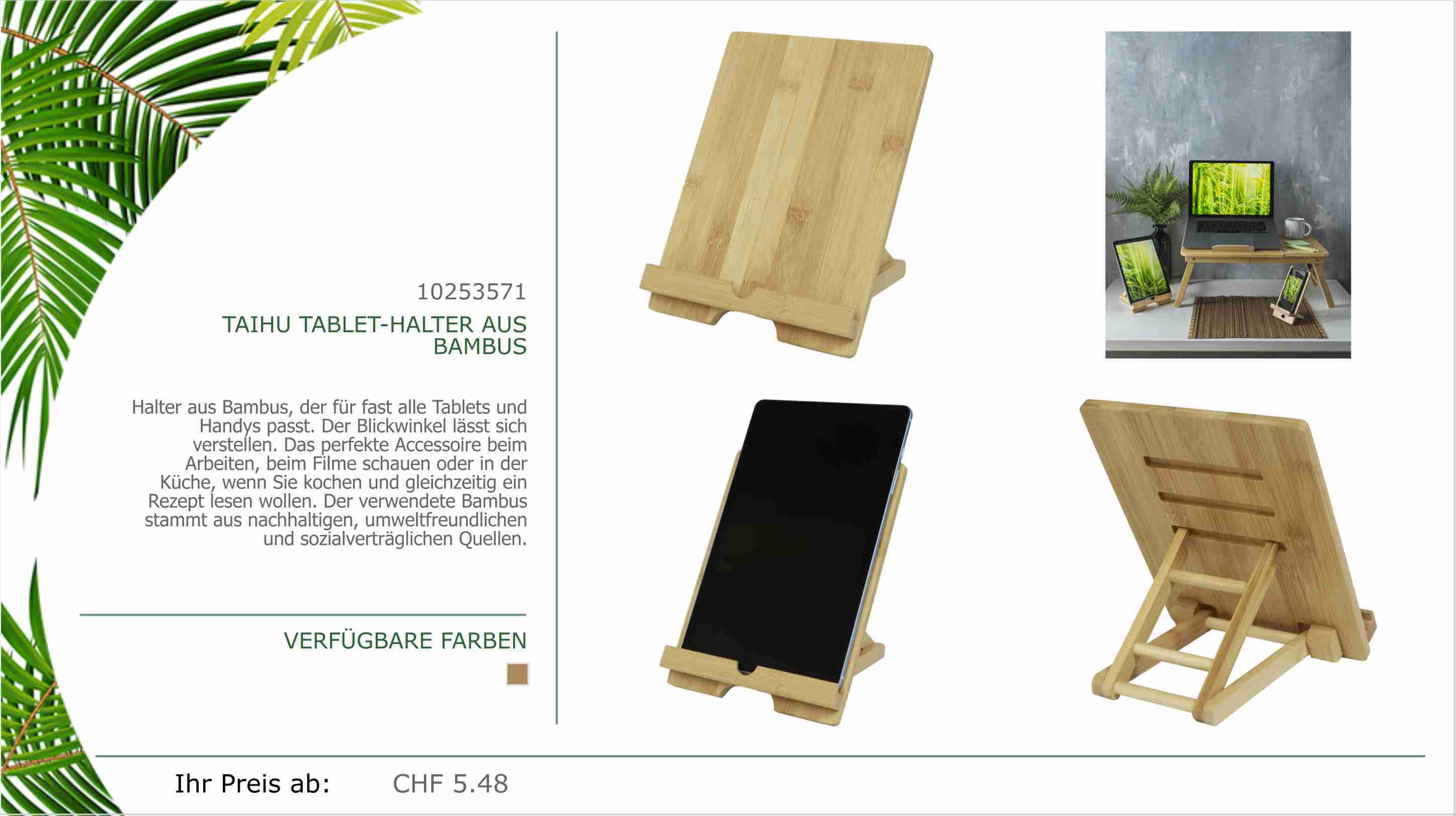 Halter aus Bambus, der für fast alle Tablets und Handys passt. Der Blickwinkel lässt sich verstellen. Das perfekte Accessoire beim Arbeiten, beim Filme schauen oder in der Küche, wenn Sie kochen und gleichzeitig ein Rezept lesen wollen. Der verwendete Bambus stammt aus nachhaltigen, umweltfreundlichen und sozialverträglichen Quellen.