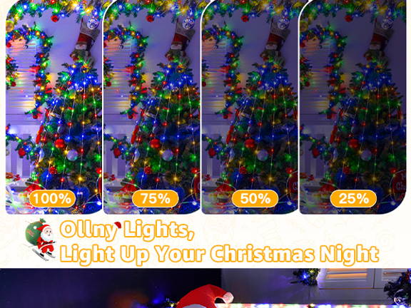 Features of Ollny's 800 leds clear cable cool white string lights - mobile size