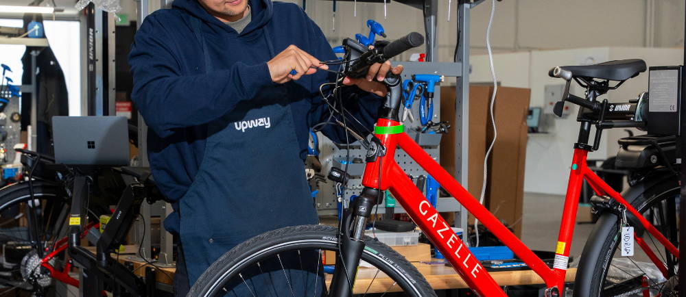 Upway UpCenter in Los Angeles and Gazelle e-Bike in repair stand