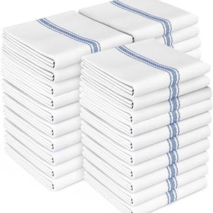 30 Pack Dish Towels - 14” by 25”, Blue Striped