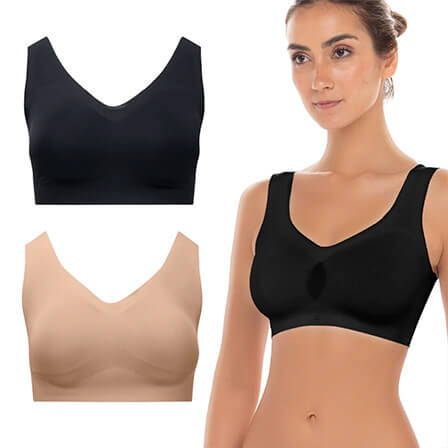 Wireless Sports Bras with Removable Pads and Extra Back Support - 2 Pack