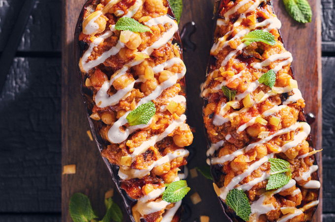 Grilled Eggplant Stuffed with Chickpeas