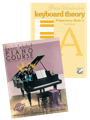 An image showing a piano instruction book and a keyboard theory book.