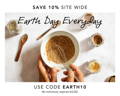 Hands whisk spices in a bowl surrounded by jars of spices; text promotes a 10% sitewide Earth Day sale with code EARTH10, expiring 5/1/25.