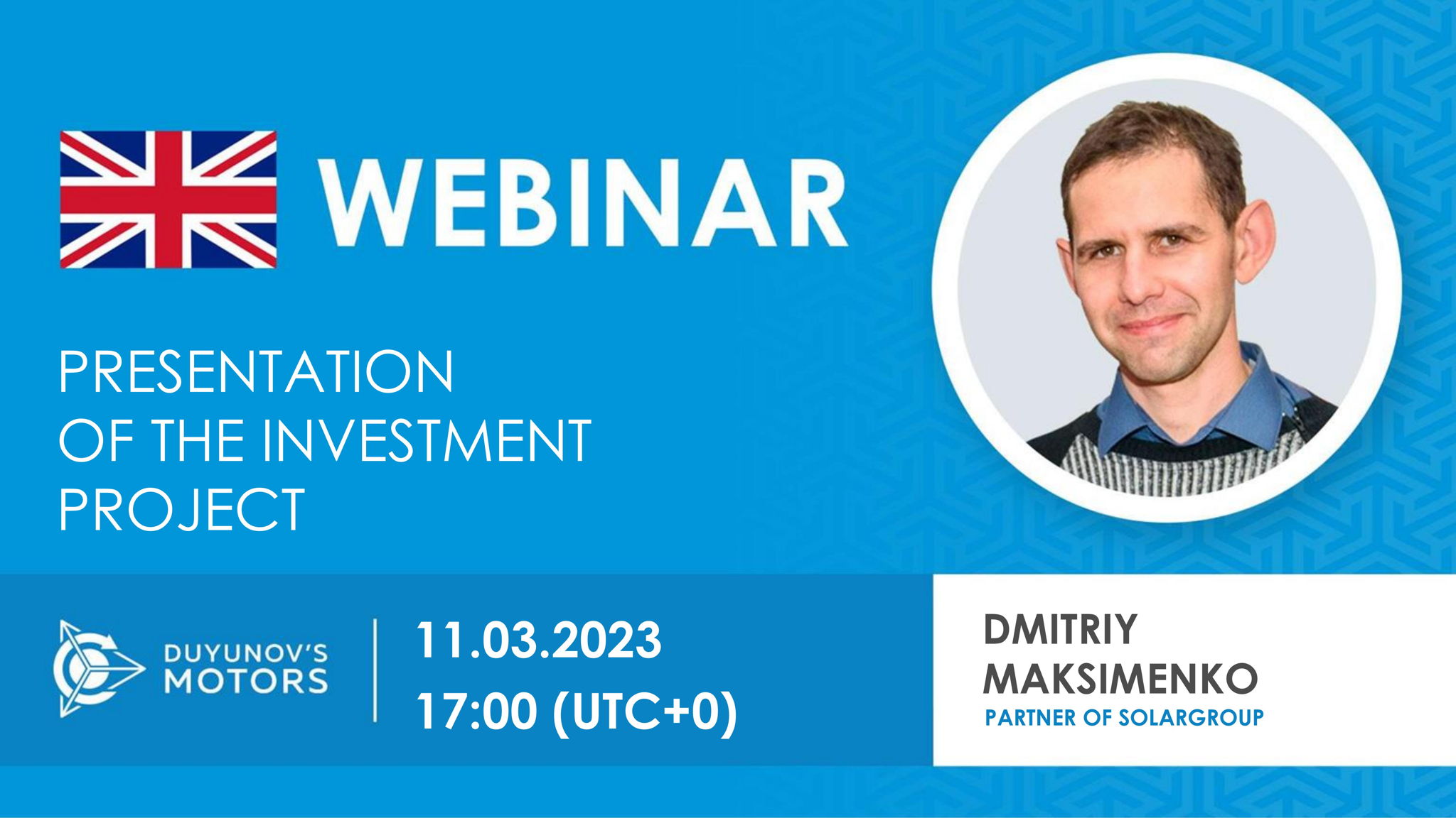 English. Presentation of the investment project "Duyunov's motors"