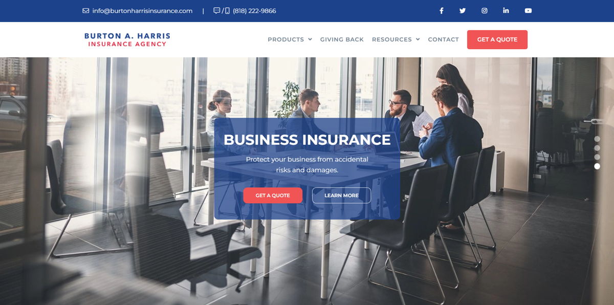 Screenshot of Burton A. Harris Insurance Agency, from the insurance agent websites collection.