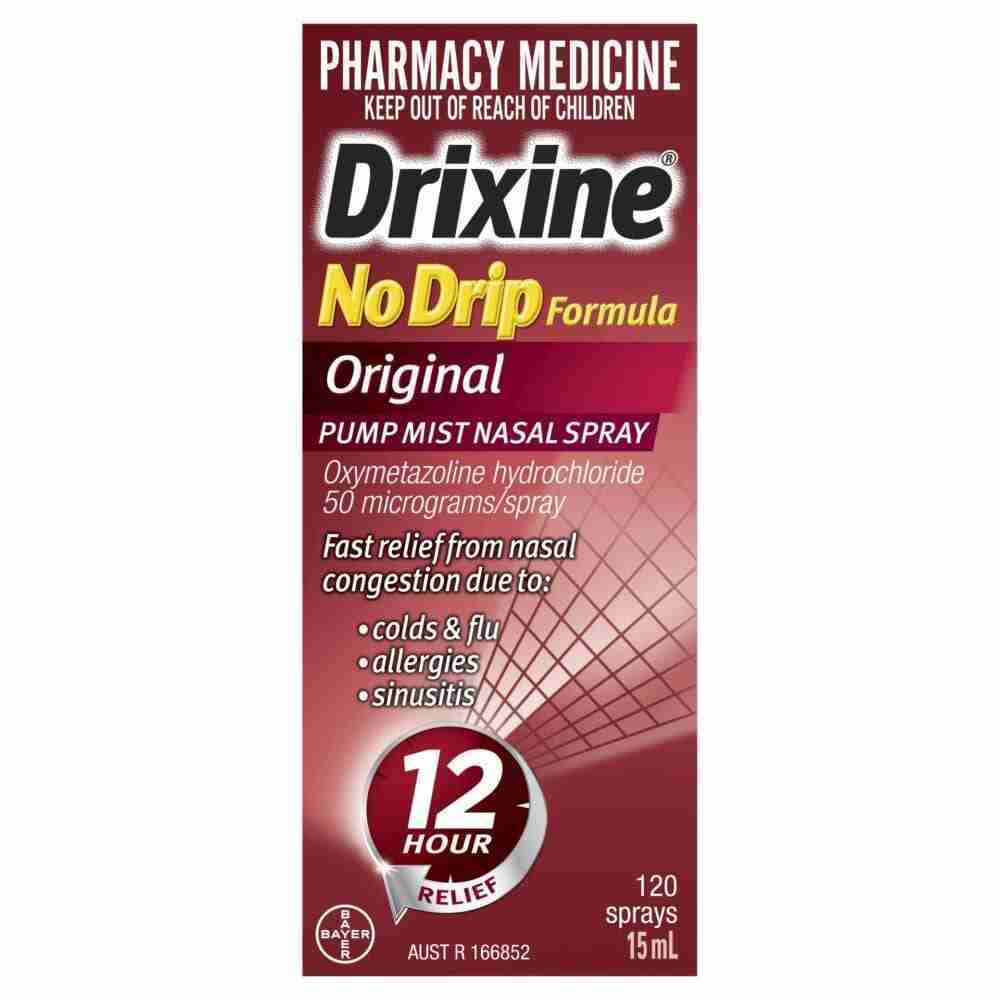 Drixine 12 Hour Relief No Drip Formula Original Pump Mist Nasal Spray 15Ml