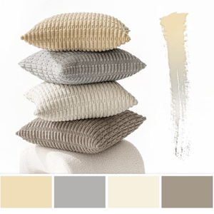 MIULEE Pack of 4 Neutral Decorative Throw Pillow Covers 16x16 Inch for Couch Sofa Living Room Bed Rustic Farmhouse Boho Corduroy Soft Striped Pillow Covers Home Decor