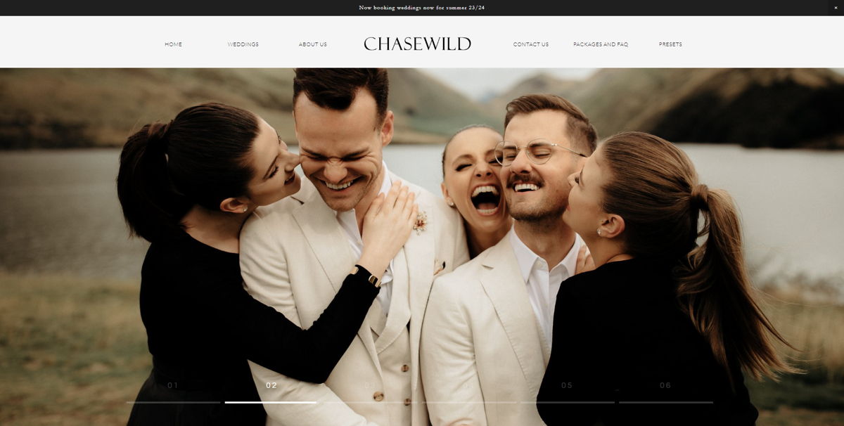 Screenshot of Chasewild, from the wedding photography websites collection.