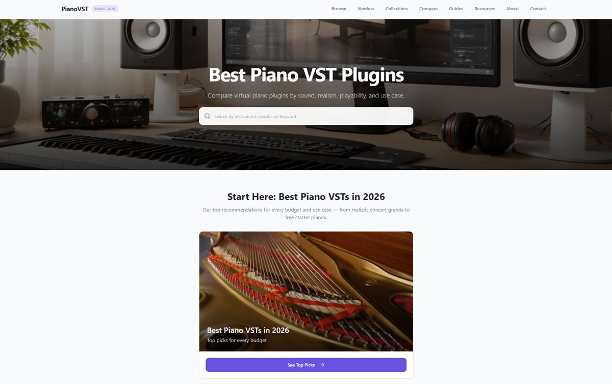 Screenshot of Best Piano VST Plugins, from the lovable websites collection.