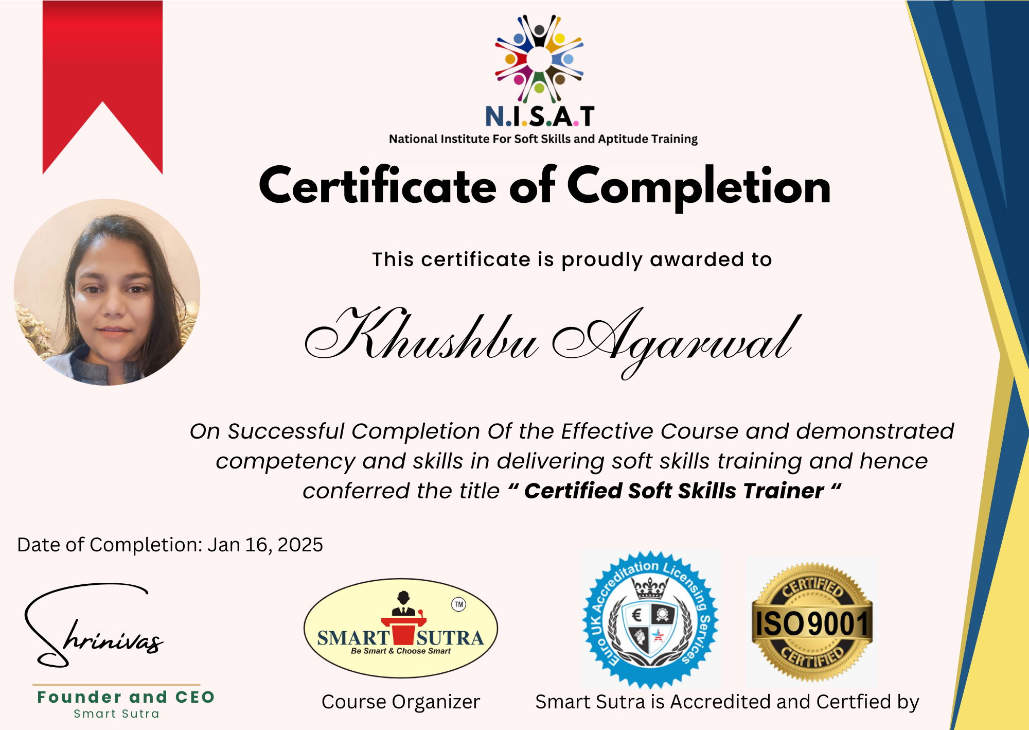 Certificate for Certified Soft Skills Trainer