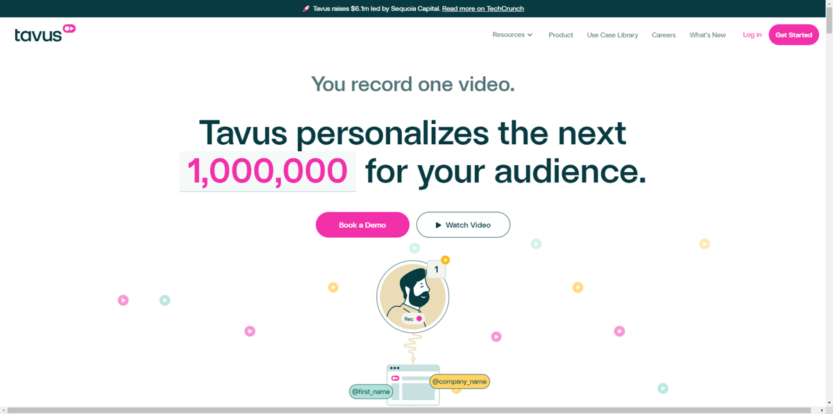 Screenshot of Tavus, from the saas websites collection.
