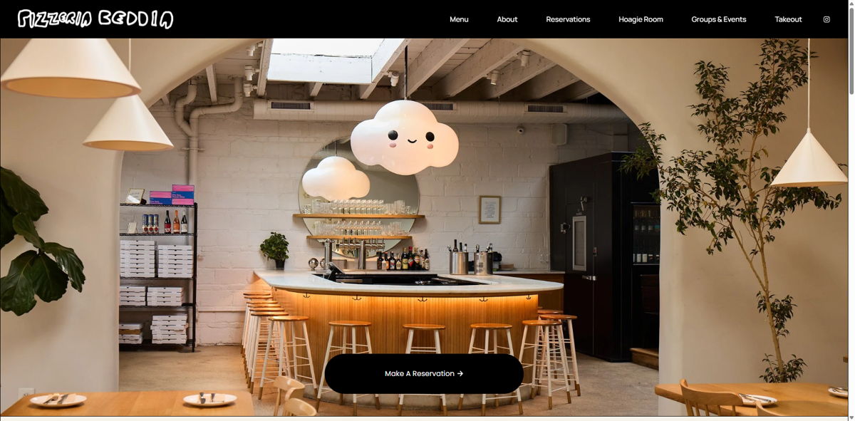 Screenshot of Pizzeria Beddia, from the pizza place websites collection.