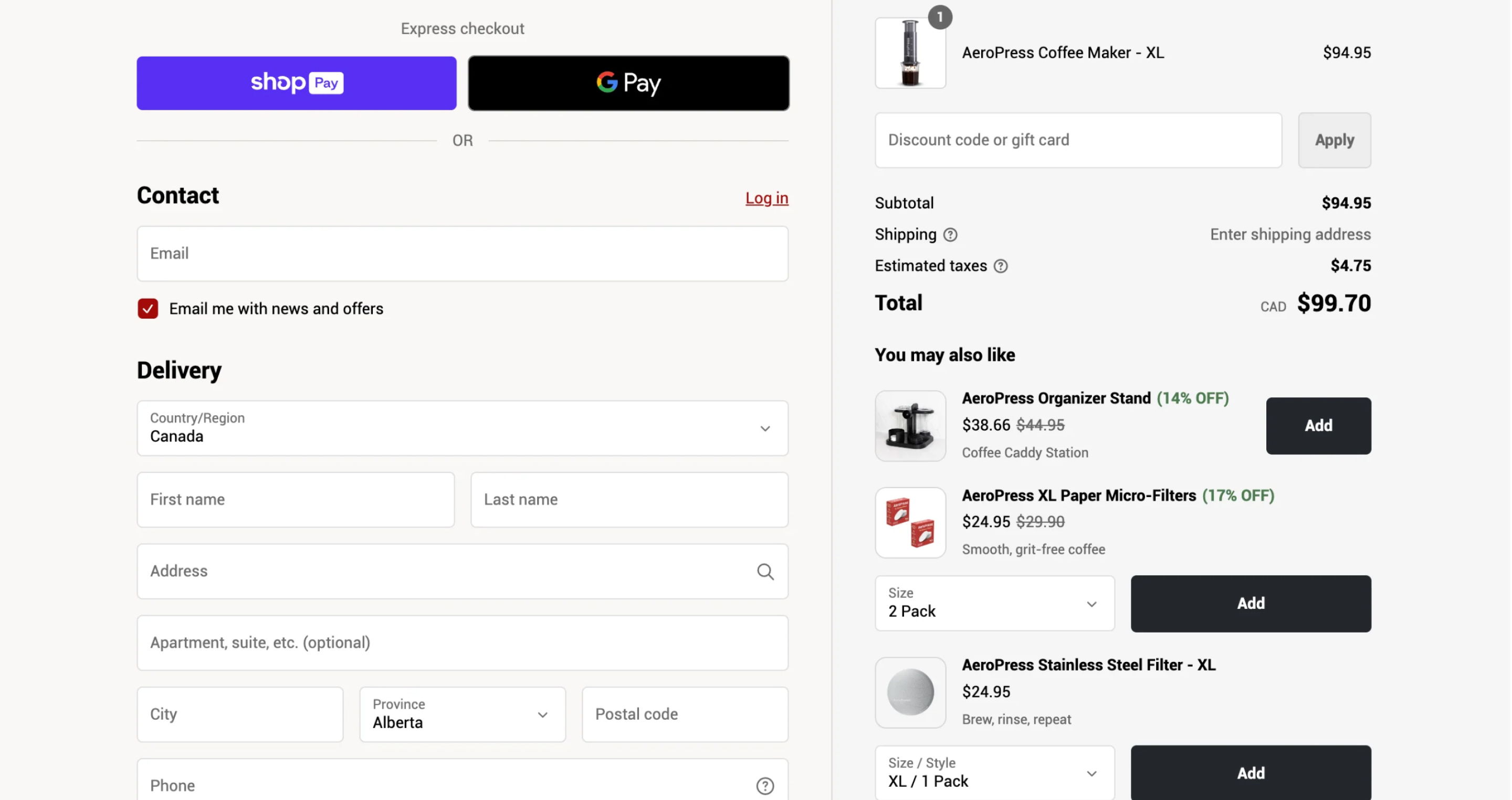 shopify upsell at checkout