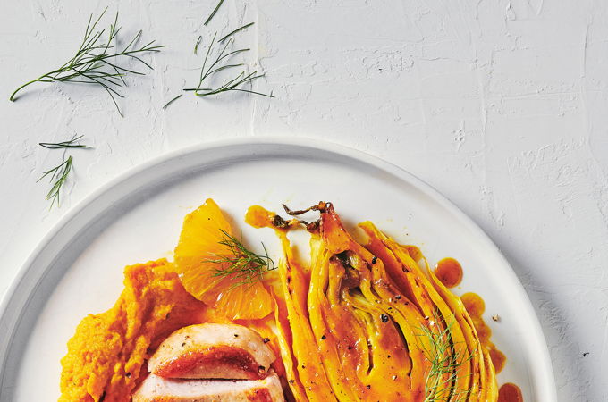 Orange and Saffron Confit Fennel with Pork Chops