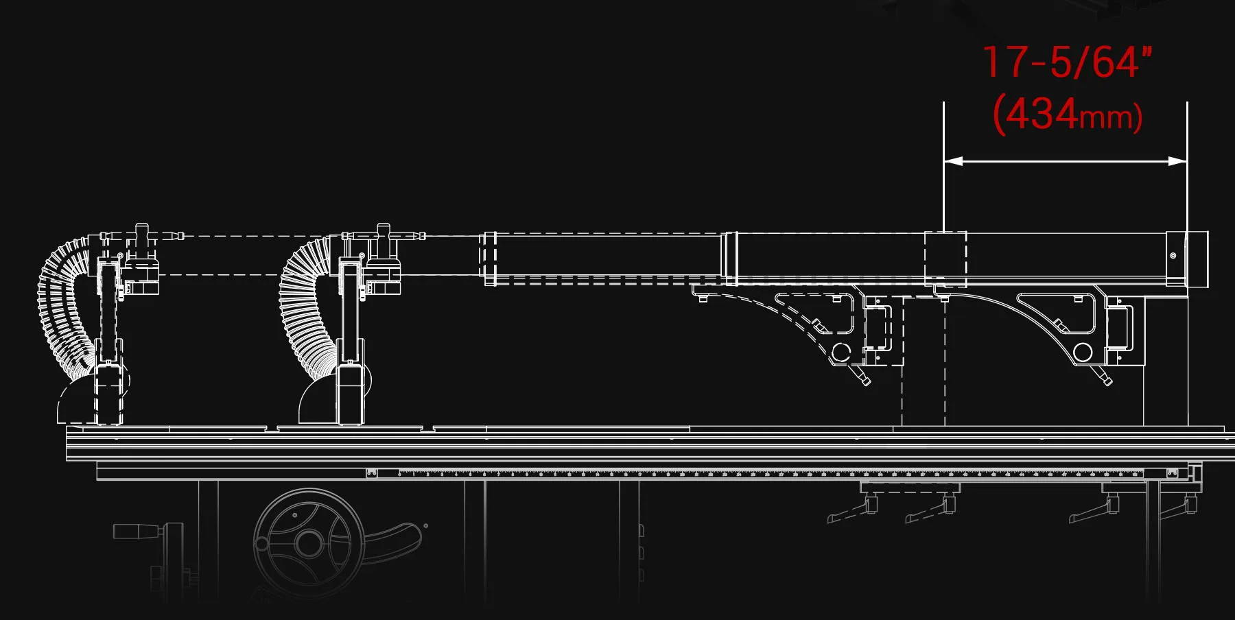 universal overhead guard table saw accessory Shark S10 has 17-5/64” (434mm) range of motion