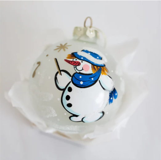 Mozart Snowman Glass Frosted Bauble – 100mm