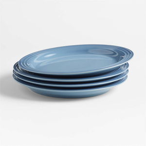 Le Creuset Set of 4 Dinner Plates Cerise Chambray + Reviews | Crate & Barrel