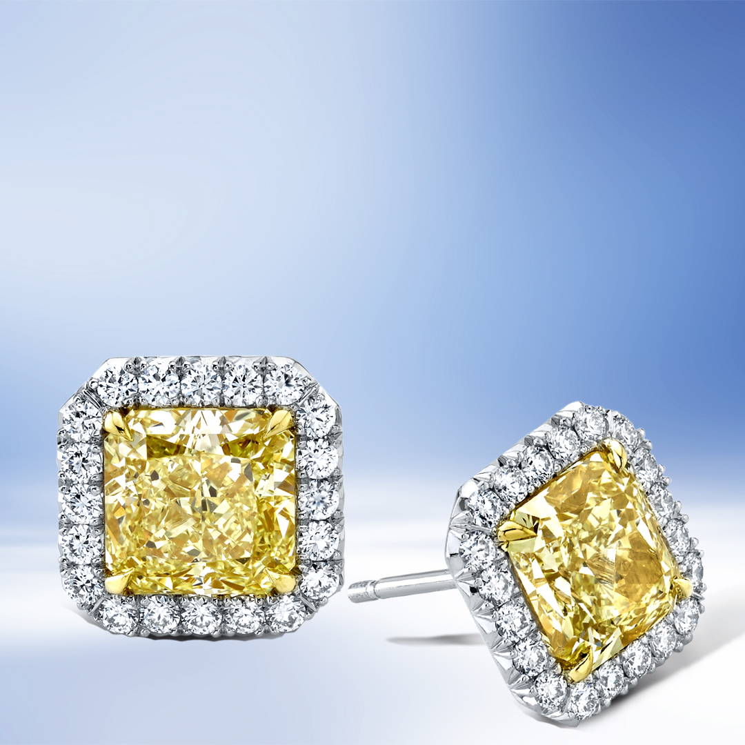 Yellow and white diamond stud earrings