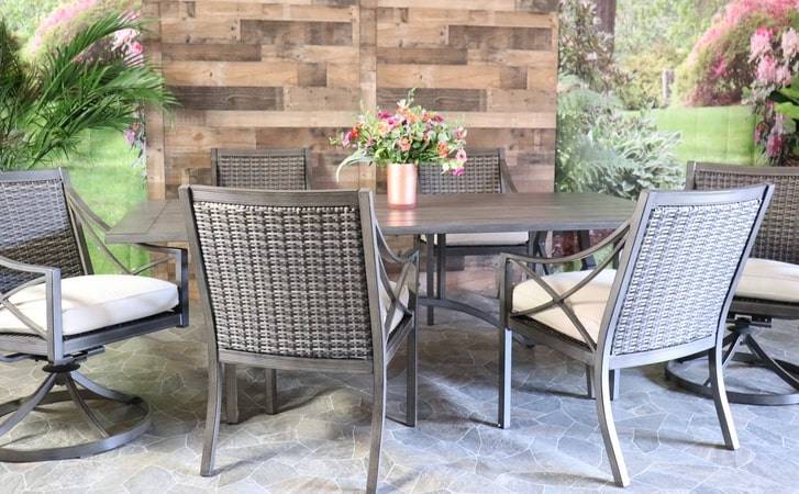 Apricity by Agio Davenport Mixed Media Metropolitan Outdoor Patio Dining with Aluminum Frames and Wicker Back